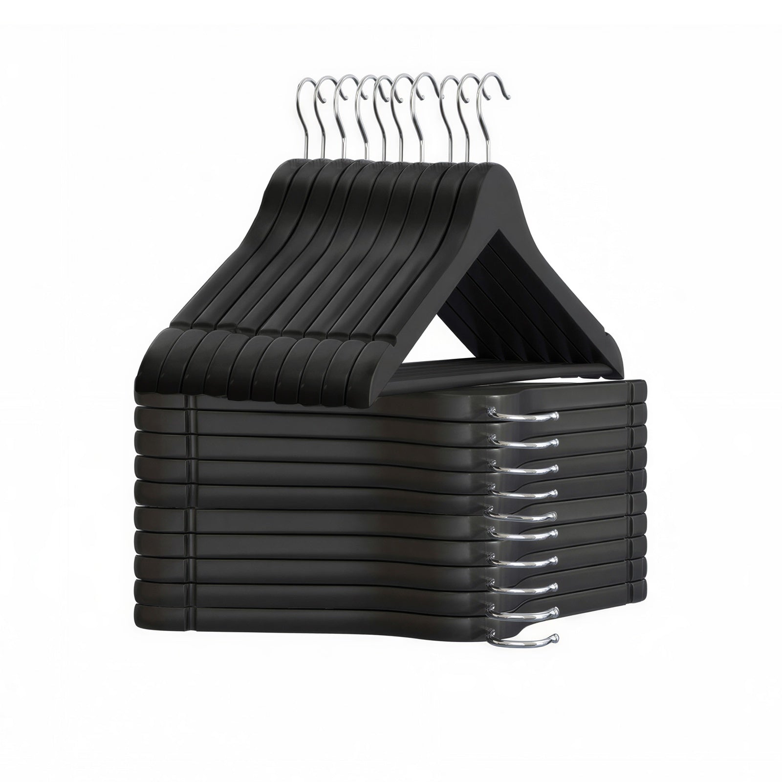 JOYFURNOS Lot de 20 cintres en bois massif, noir et argent, dotés de découpes sur les épaules et d'une barre antidérapante pour pantalons, crochet pivotant à 360°, parfaits pour les costumes et chemises