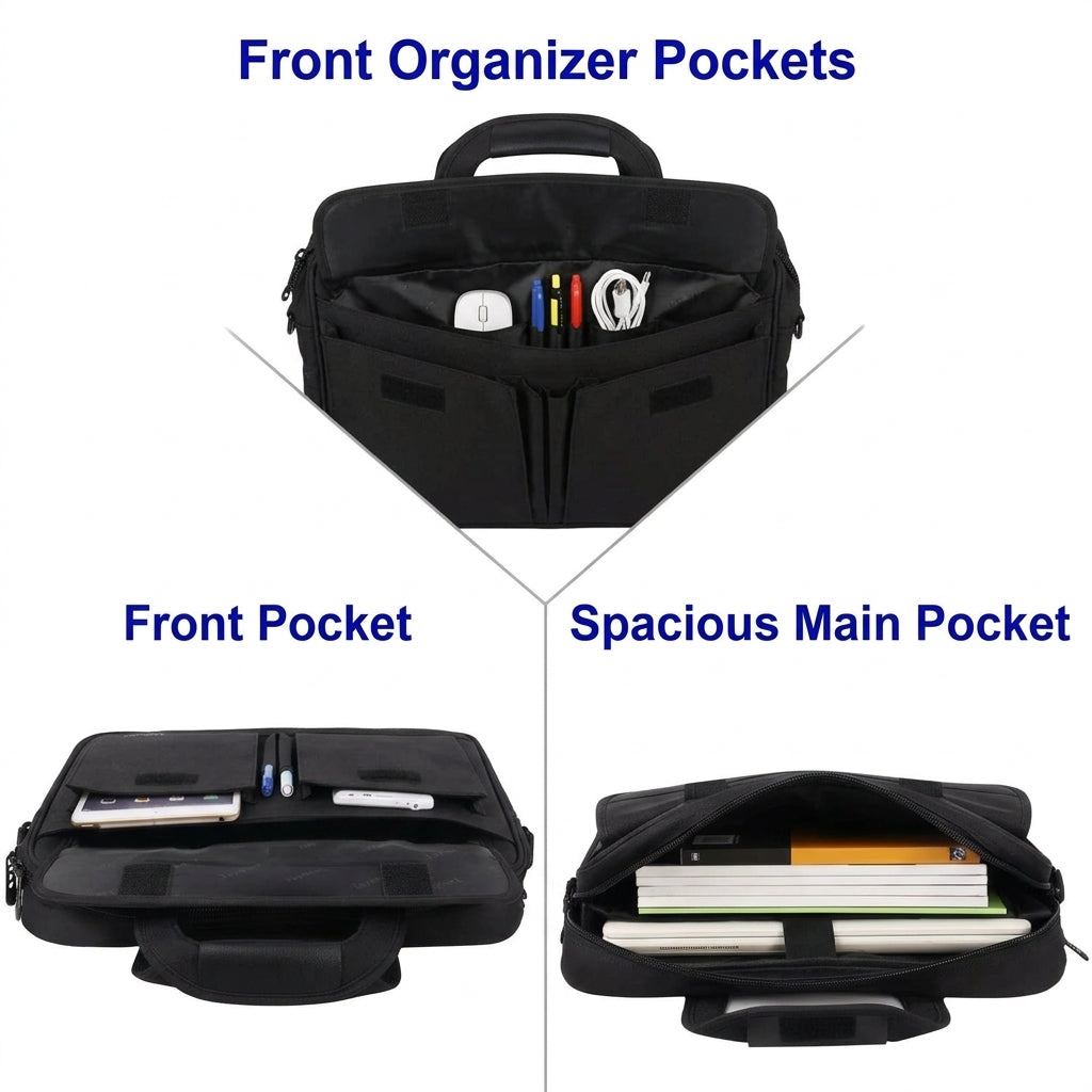 Grande sacoche pour ordinateur portable 15,6 po, Sacoche besace d'affaires imperméable haut de gamme pour homme à bandoulière pour voyage, enseignants, université et travail - Noir