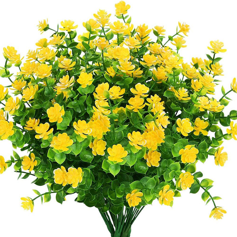 8 Pièces 13,8 in / 35 cm Fleurs Artificielles Ne Fanent Pas Buis Faux Plantes en Plastique pour Jardin Terrasse Porche Fenêtre Boîte de Fenêtre Maison Mariage Décoration Maison de Campagne (Jaune)