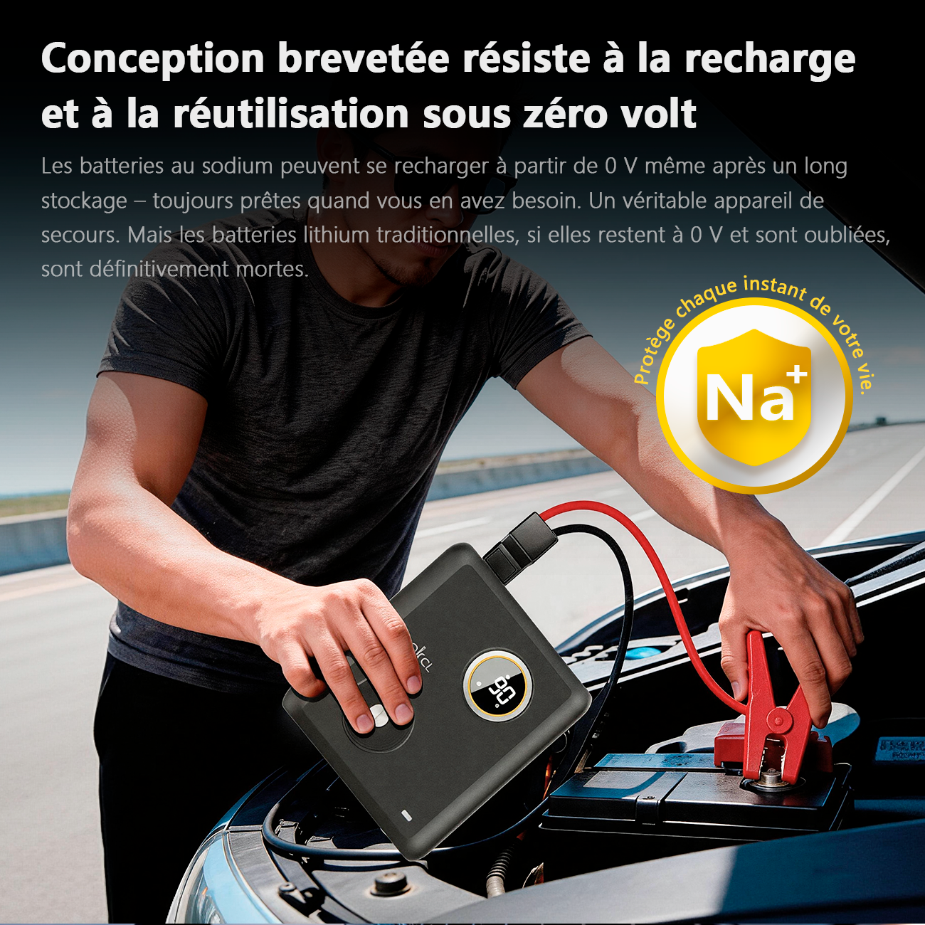 GOKKCL GK03 Démarreur de voiture à ions sodium 27500 mAh, Batterie externe à charge rapide PD60W, Réactivable à zéro volt, 5 ans de veille par charge
