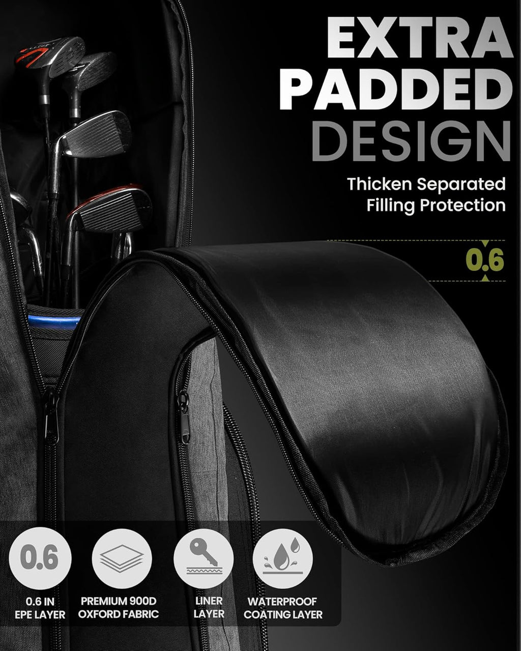 OutdoorMaster Mallette de transport pour clubs de golf à roulettes, renforcée, gris