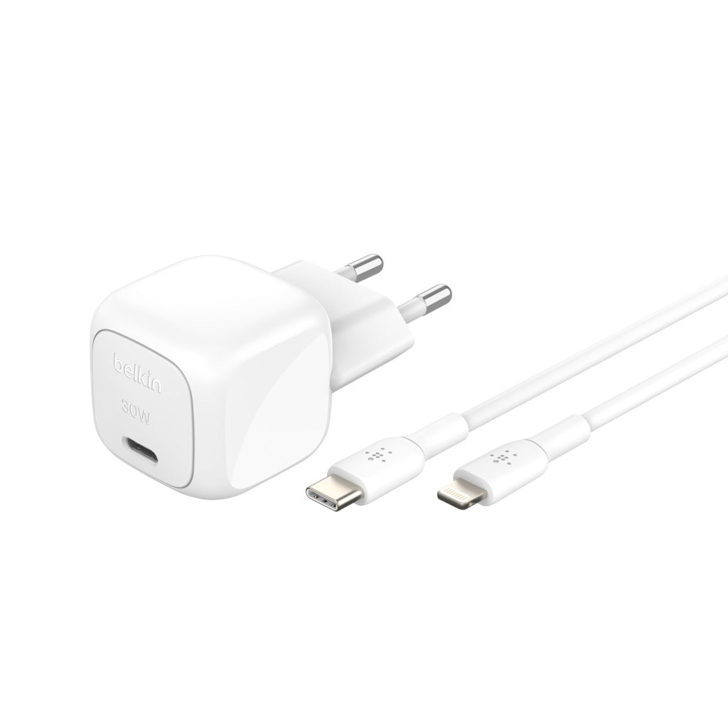 Belkin BoostCharge Chargeur secteur 30 W avec câble USB-C vers Lightning - Blanc