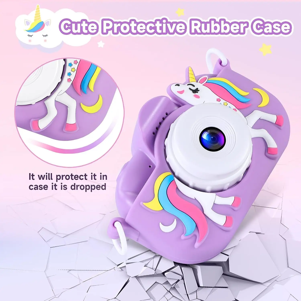 Songdian Appareil photo pour enfants avec housse souple motif dessin animé, meilleur cadeau de Noël, d'anniversaire et de fête pour enfants - Violet