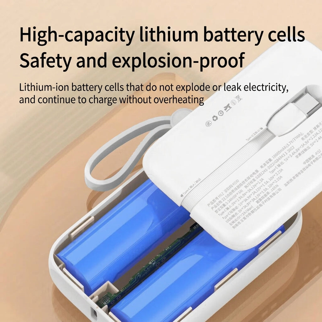 ochama Batterie Externe 10.000mAh, Charge Rapide 22,5W avec Double Câbles Intégrés, Affichage LED, Chargeur Portable Compact, Lightning/USB-C/USB-A, Compatible avec Apple