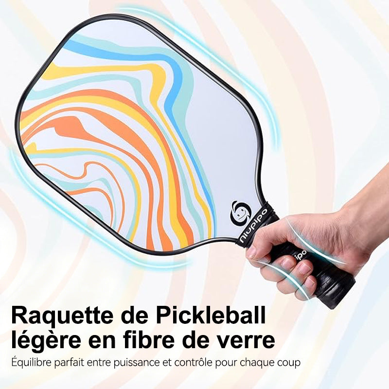 Niupipo Lot de 4 raquettes de pickleball (2 raquettes pour adultes + 2 raquettes pour enfants) – Fibre de verre, Noyau en nid d’abeille en polypropylène, Certifié USAPA, Poignée confortable, Parfait pour une utilisation familiale, MX-23