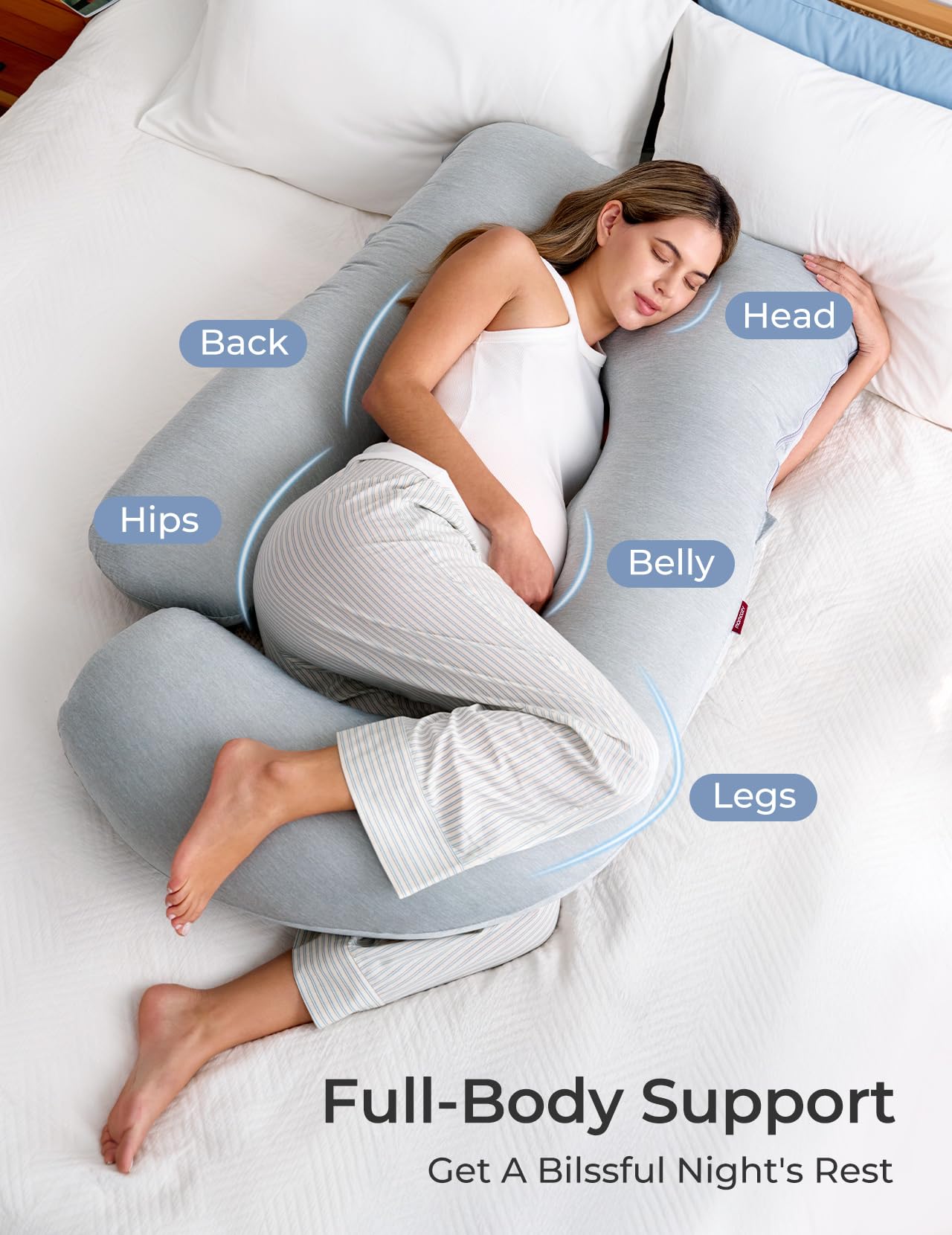 Momcozy Oreiller de grossesse en forme de U, double face, toucher frais (gris)