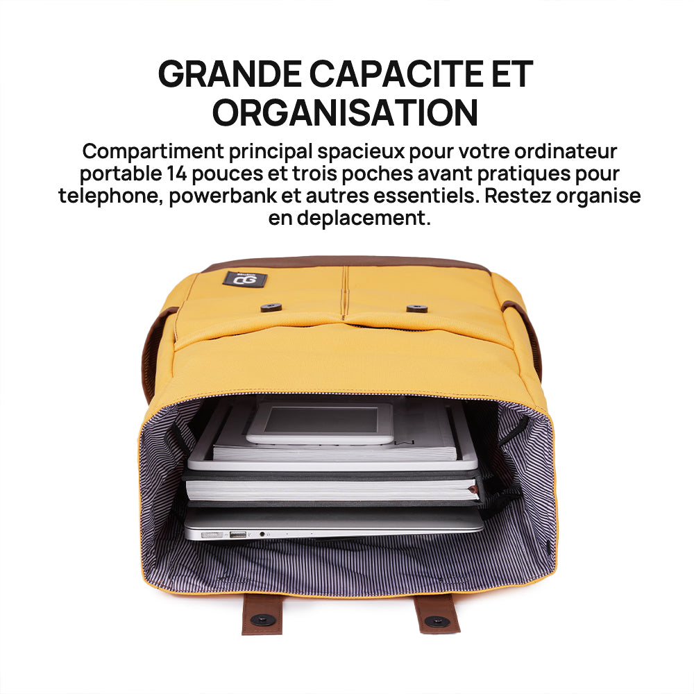 NINETYGO Sac à dos style universitaire, sac à dos pour ordinateur portable étudiant, sac à dos de travail, sac à dos pour livres, jaune, résistance à l'eau 4 niveaux, tissu 900D renforcé et épais, convient pour ordinateurs portables jusqu'à 15,6 pouc