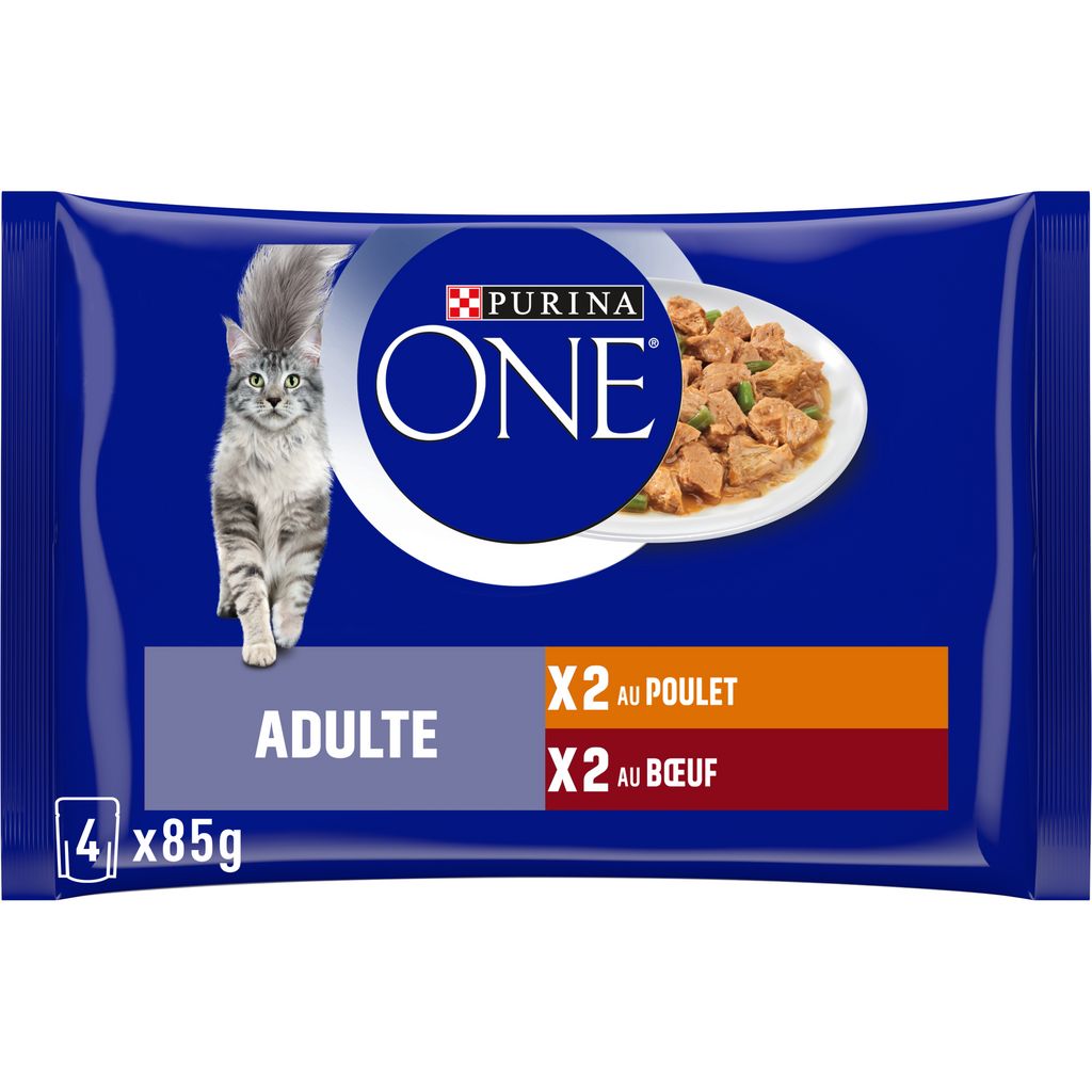 PURINA ONE Bifensis Sachets Fraîcheur pour Chat Adulte au Bœuf et au Poulet (4 x 85g)