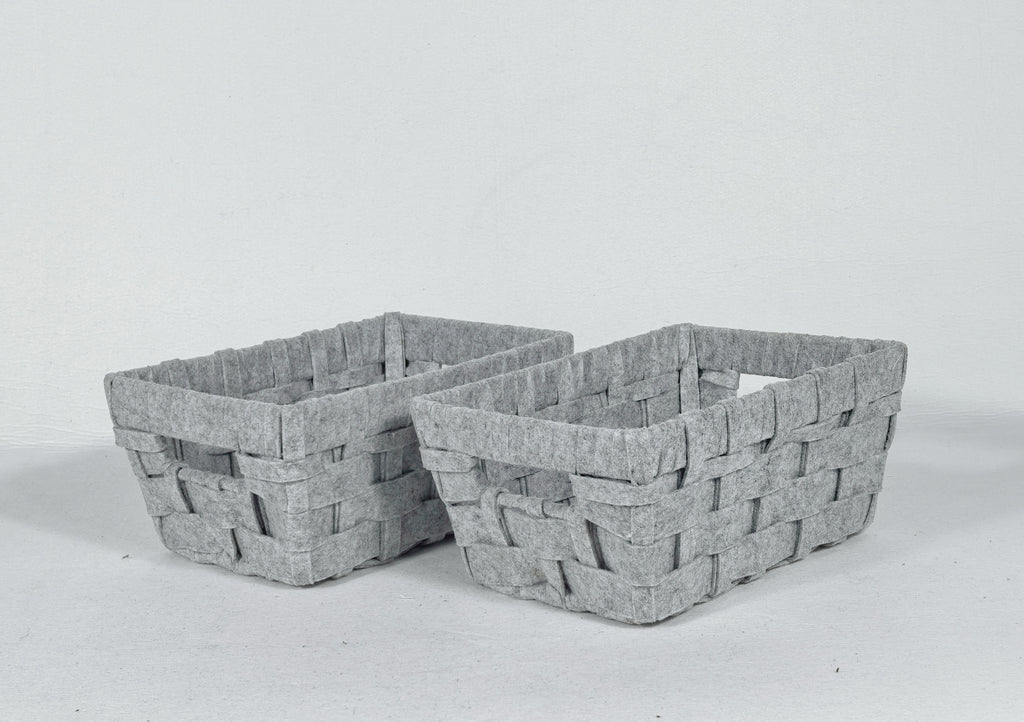 KEVAHOME Lot de 2 paniers de rangement tissés en feutre de laine, petit format, gris clair, 25 x 17,5 x 10 cm