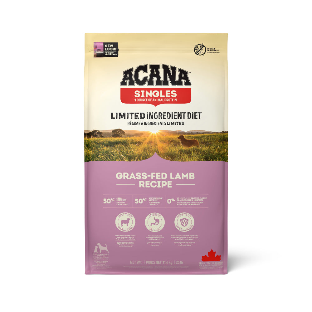 ACANA Série Singles aliment pour chien à l'agneau nourri à l'herbe, sac 11,4 kg (poulet, abats et cartilage)