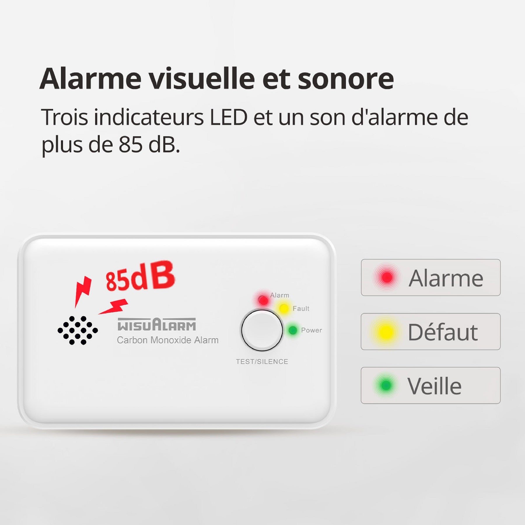 WISUALARM Détecteur de monoxyde de carbone capteur 10 ans C03