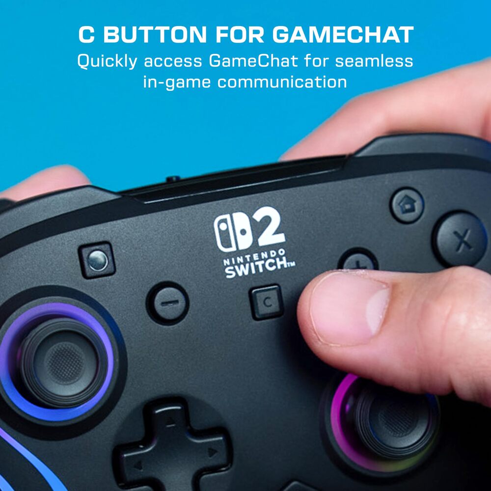 Turtle Beach Afterglow Wave Manette Sans Fil RGB - Joysticks TMR, Batterie 20h, Bouton C pour GameChat, 2 Boutons Programmables - Nintendo Switch 2 & Switch - Noir