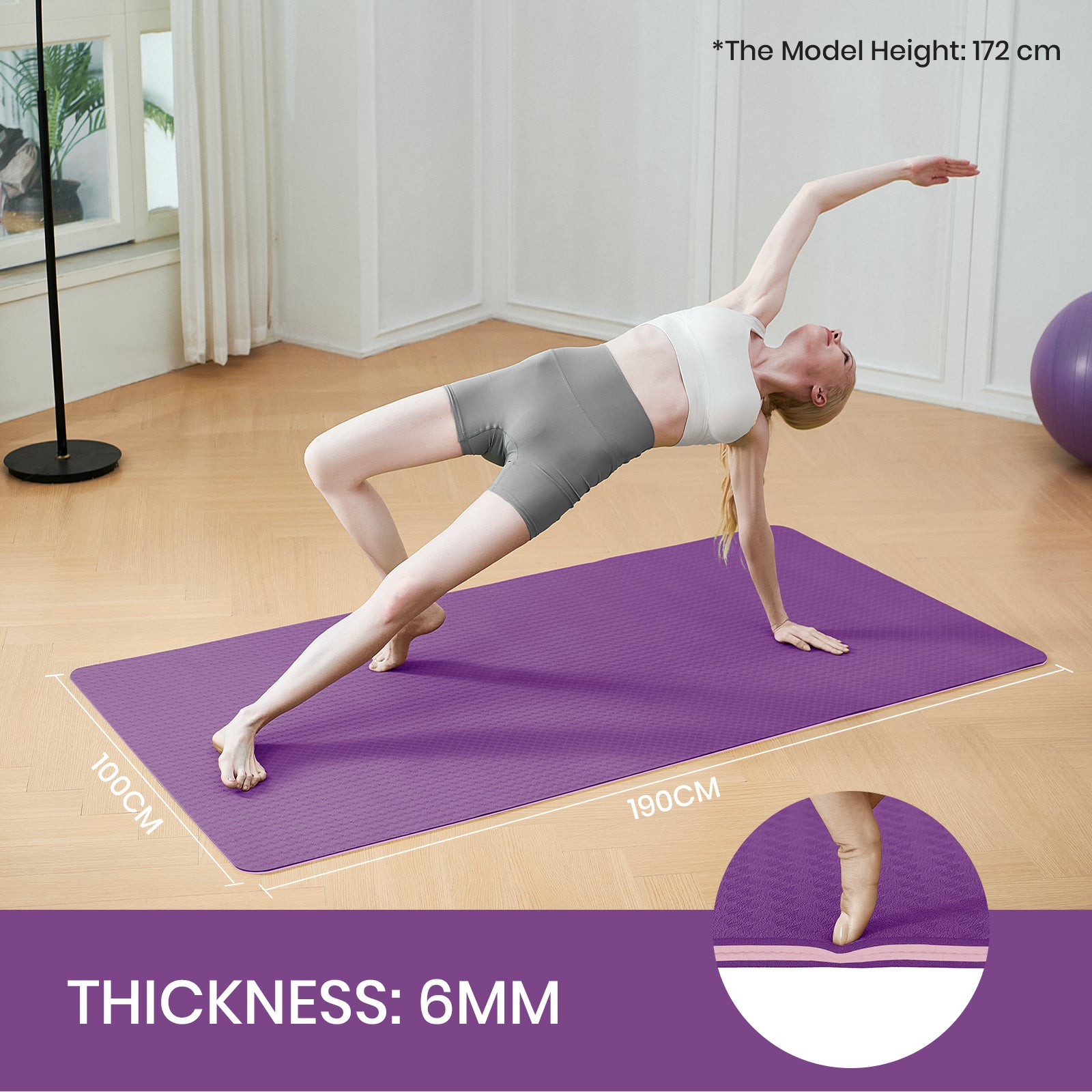 Miss Lulu Good Nite Tapis de yoga grand format extra-large 190 x 100 x 0,6 cm antidérapant en TPE, tapis de gymnastique, tapis de sport, tapis de fitness, tapis d’entraînement