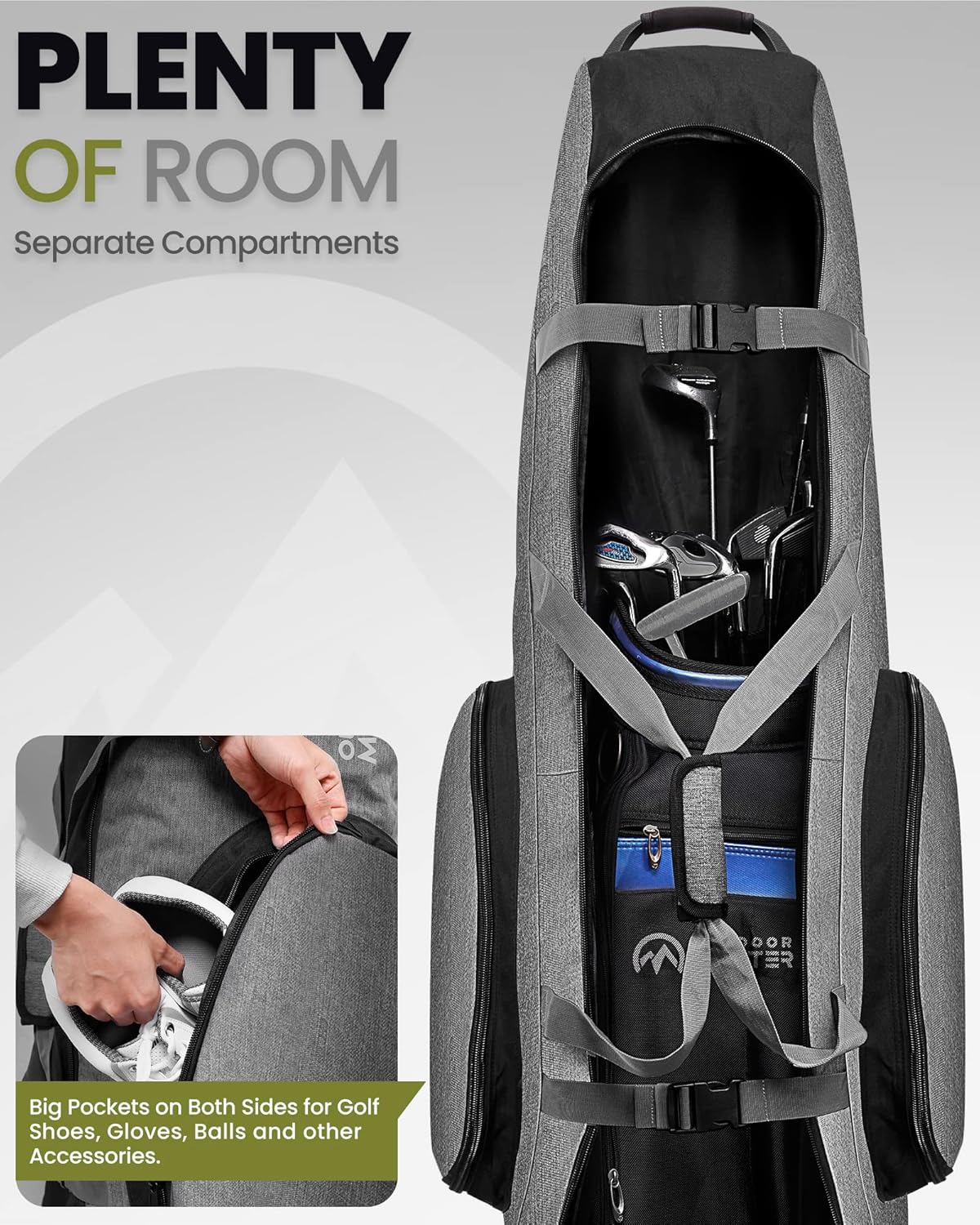 OutdoorMaster Mallette de transport pour clubs de golf à roulettes, renforcée, gris