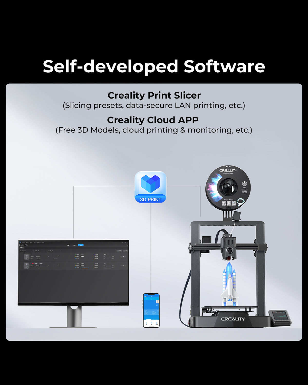 Creality Ender-3 V3 KE Imprimante 3D - Vitesse 500 mm/s, Nivellement automatique, Extrudeur direct Sprite, Température max. 300 °C, Volume d'impression 220 x 220 x 250 mm