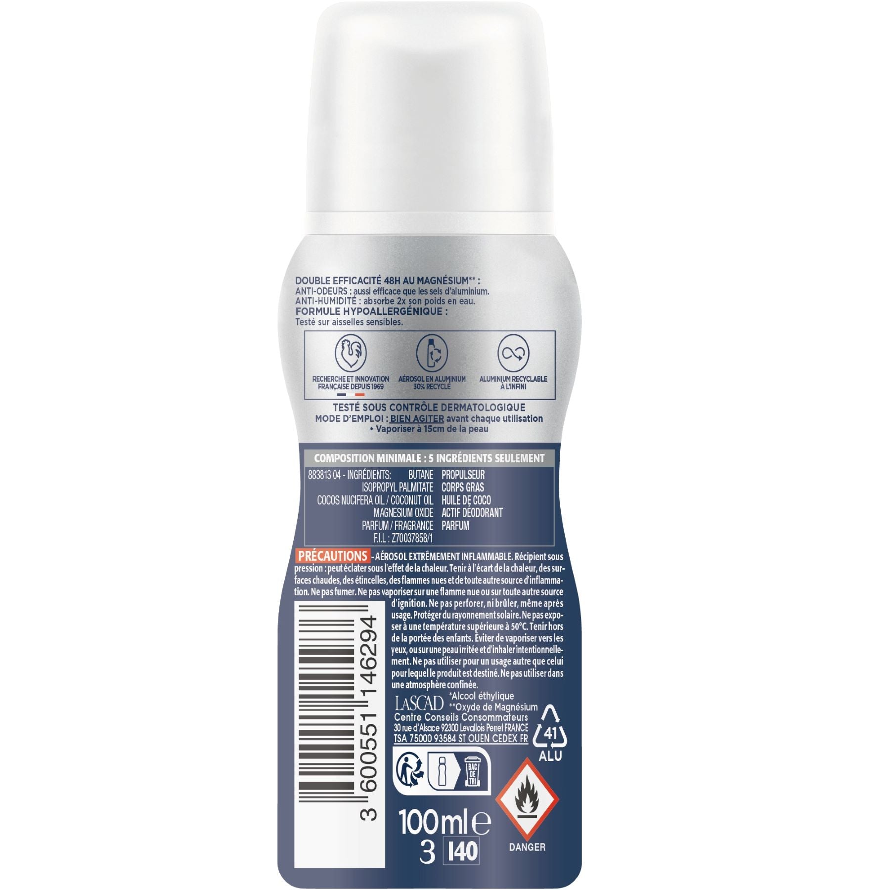NARTA Magnesium Protect Homme Déodorant Spray Compressé 48h Hypoallergénique Sans Alcool 100ml