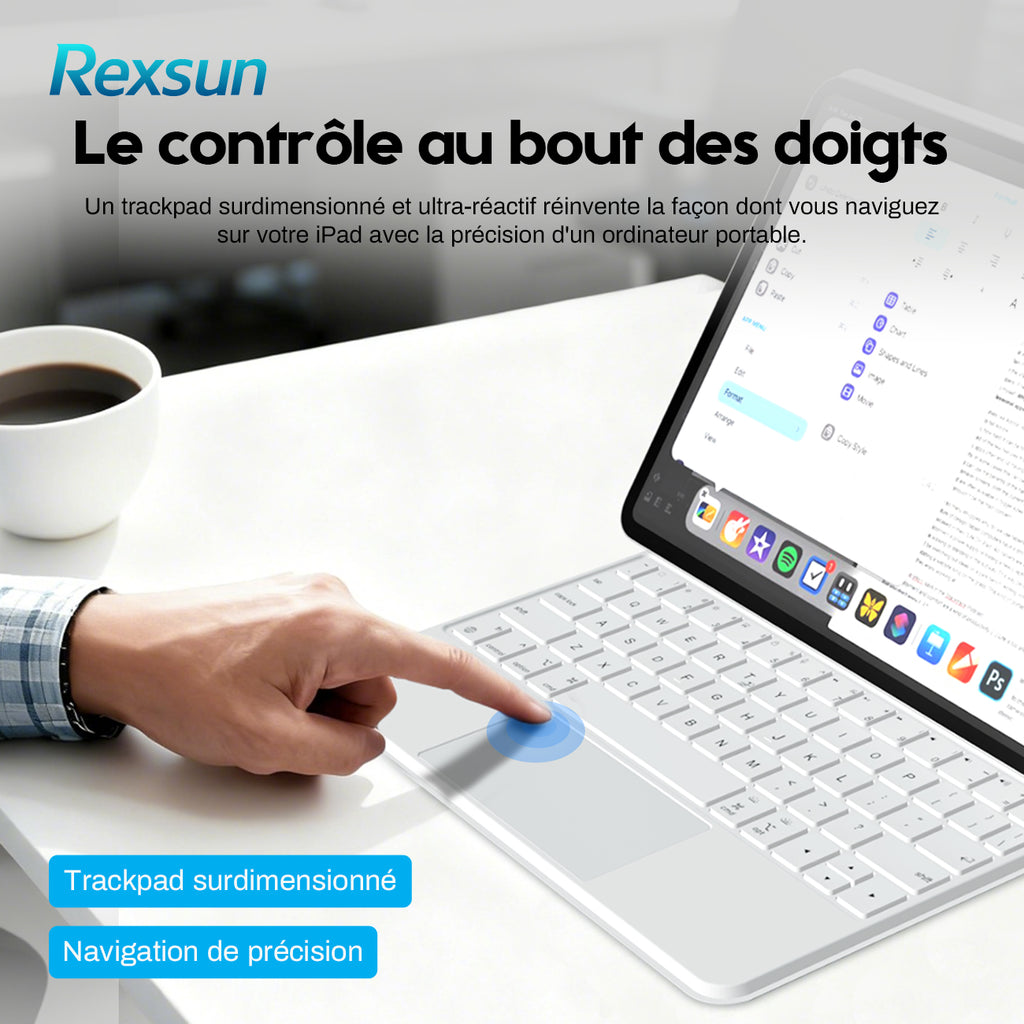 Rexsun Étui-clavier pour tablette – Conception flottante magnétique, housse de protection détachable, pavé tactile de précision pour iPad Pro 11 po/Air 10,9 po/11 po, modèle P11-2 (Blanc)