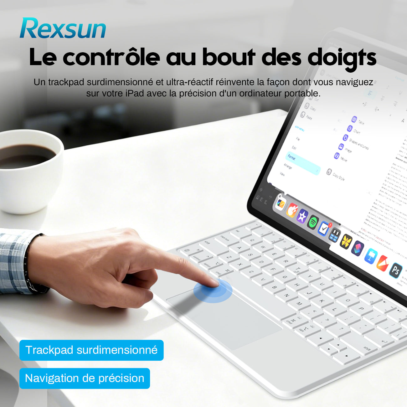 Rexsun Étui-clavier pour tablette – Conception flottante magnétique, housse de protection détachable, pavé tactile de précision pour iPad Pro 11 po/Air 10,9 po/11 po, modèle P11-2 (Blanc)