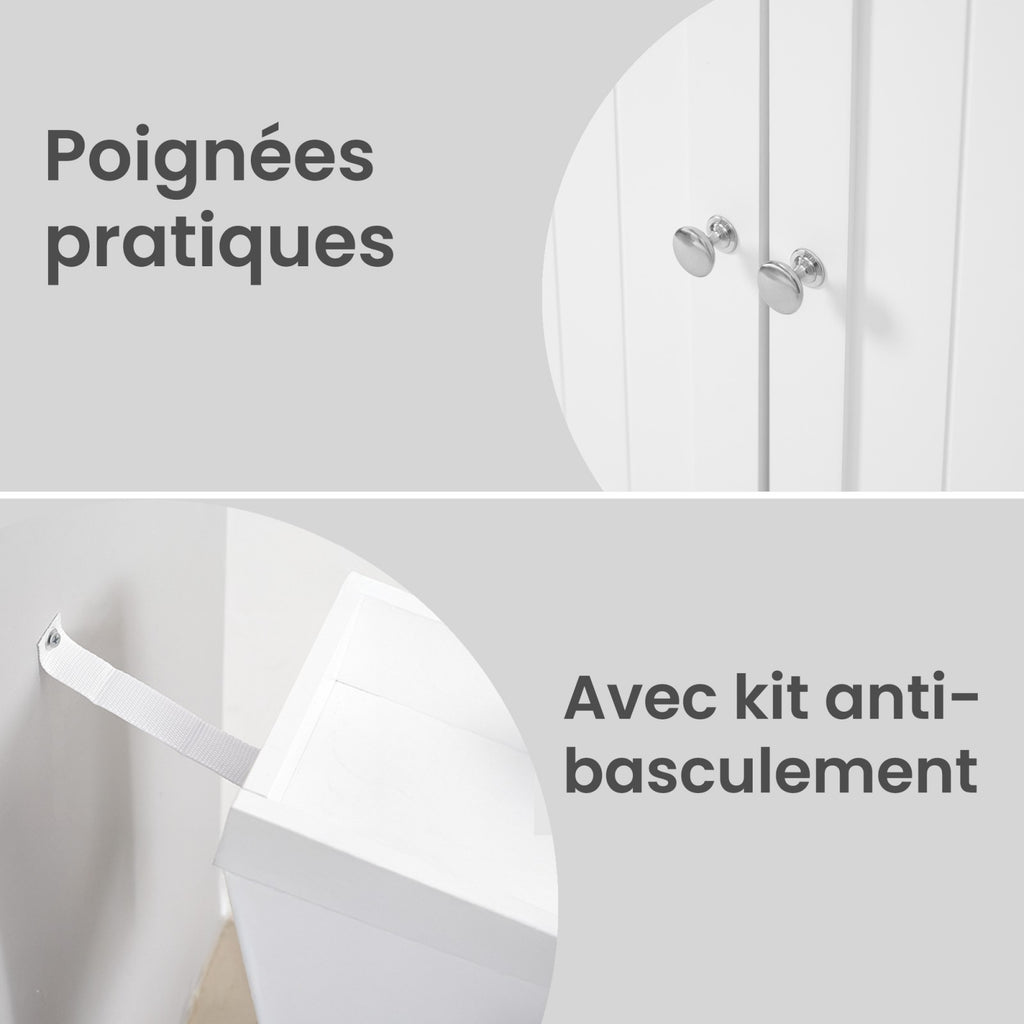 Ochama Meuble de salle de bain blanc réglable en hauteur, meuble sous-vasque extra long avec 2 portes, meuble de rangement pour salle de bain