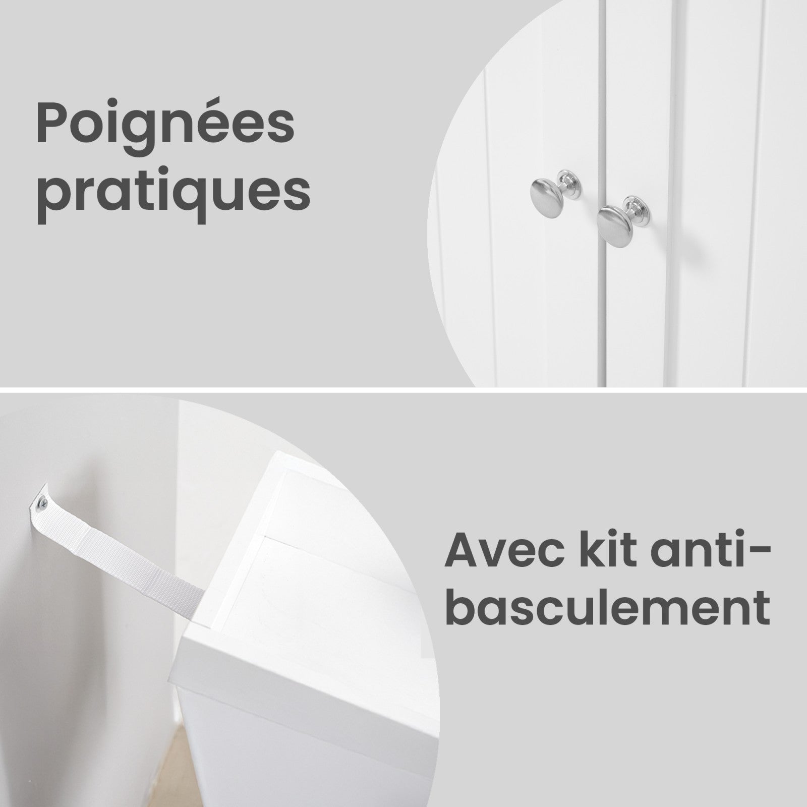 Ochama Meuble de salle de bain blanc réglable en hauteur, meuble sous-vasque extra long avec 2 portes, meuble de rangement pour salle de bain