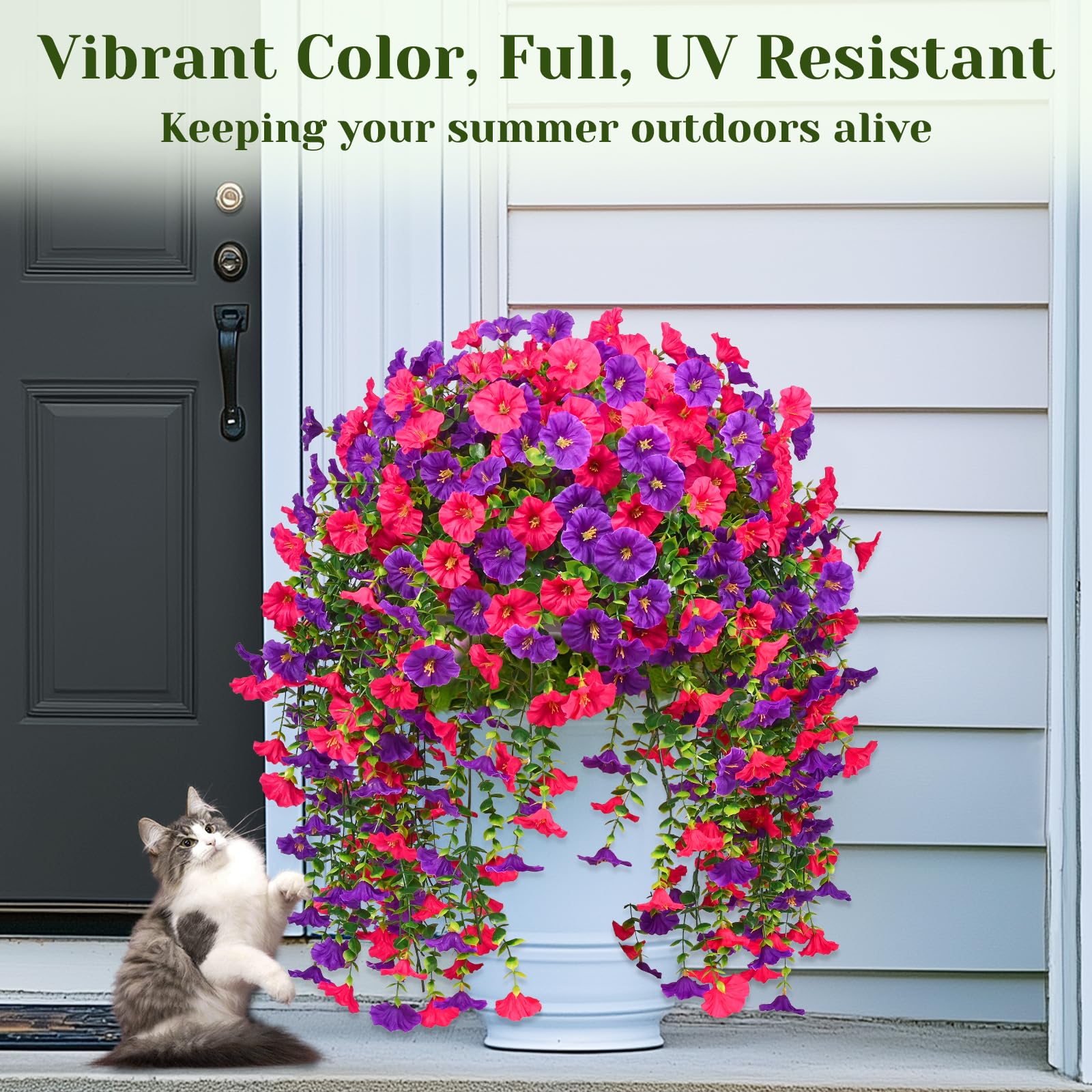 Yuejia 4 pièces 30 po/76 cm Fleurs artificielles pour extérieur, Fleurs suspendues artificielles pour extérieur Fleurs suspendues réalistes Fleurs de pétunia artificielles en soie pour