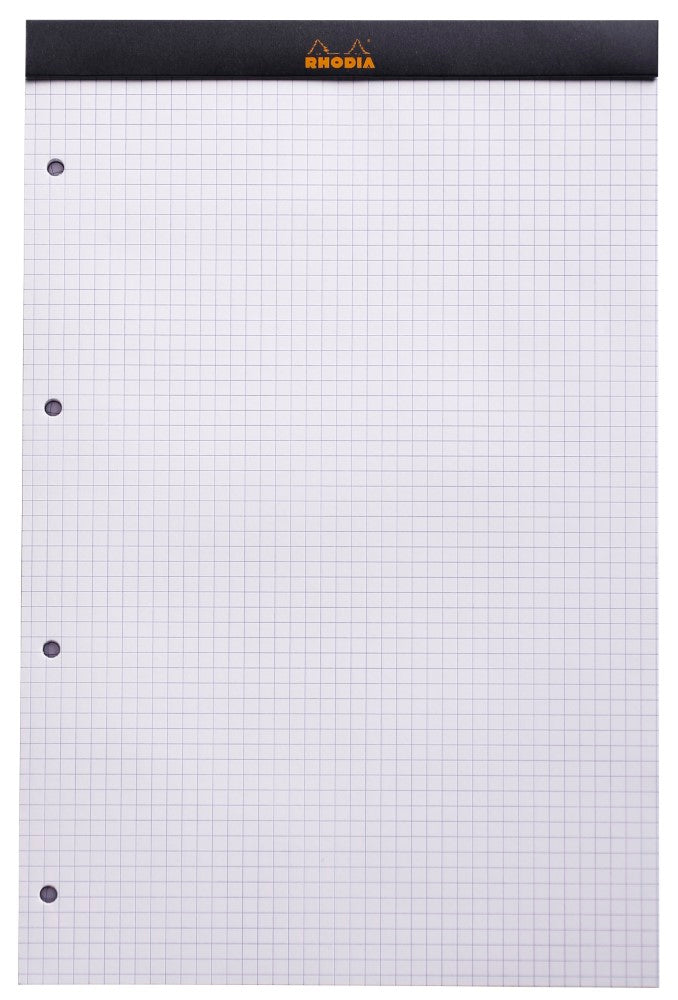 CLAIREFONTAINE Bloc agrafé Rhodia BLACK N°20 21x31,8 cm petits carreaux 5x5 80 feuillets perforation 4 trous 80 g