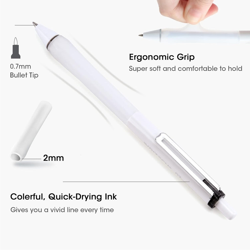 WRITECH Stylos à encre gel rétractables, assortiment de couleurs, pointe moyenne 0,7 mm, écriture fluide et anti-saut, polyvalents pour le journaling, lot de 8