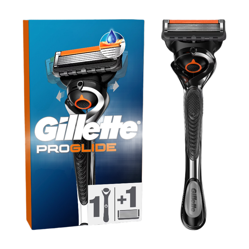 Gillette Rasoir Homme Proglide, avec 1 Recharge, Noir | Manche Reutilisable, Tête Flexible à 5 Lames, Bande Lubrifiante x2, 1Cartouche Jusqu’à 30 Rasages