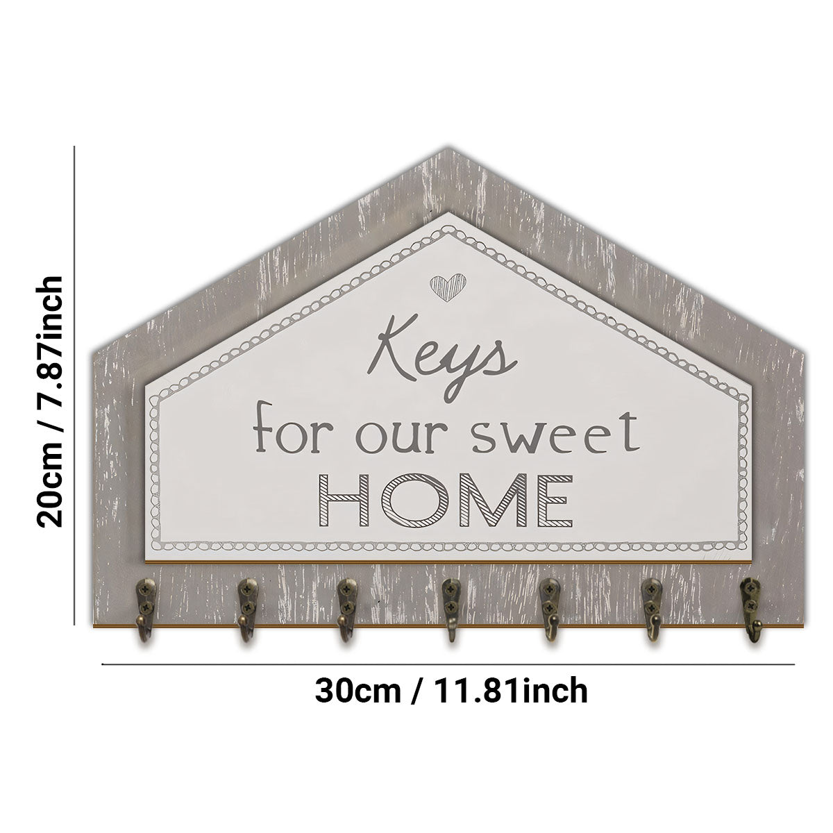 Alphynix 1 porte-clés en forme de maison, organiseur mural « Keys for our sweet HOME » avec détail cœur, rangement d'entrée pour clés et porte-clés