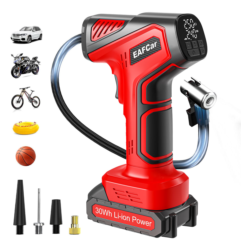 EAFC Gonfleur de pneus sans fil – Compresseur d’air portable 150 PSI avec batterie au lithium 30 Wh, gonflage rapide en 3 min (pompe à air rapide 21 V)