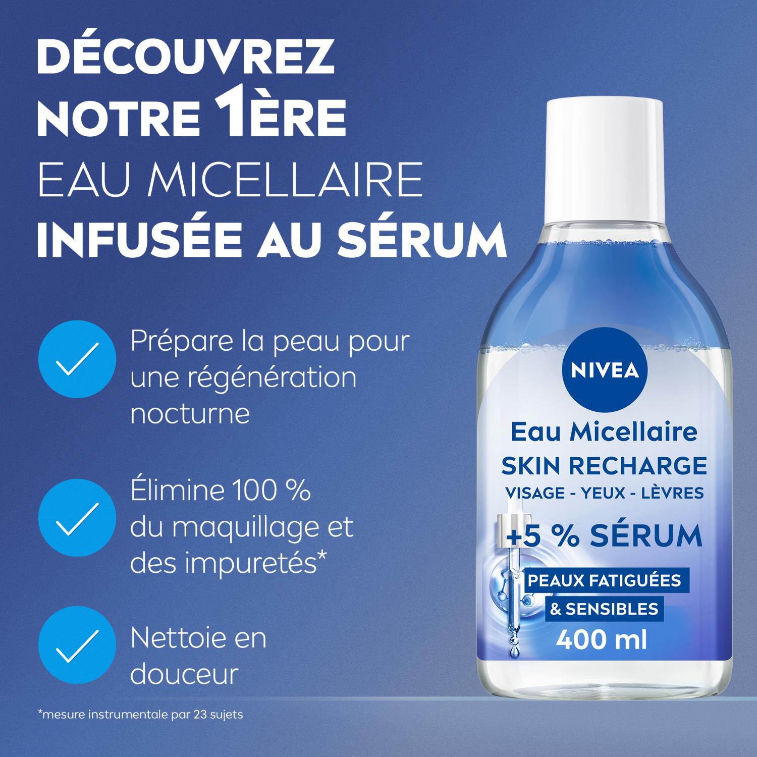 NIVEA Eau Micellaire Démaquillante Visage Infusée au Sérum Panthenol Skin Recharge Peau fatiguée 400 ml