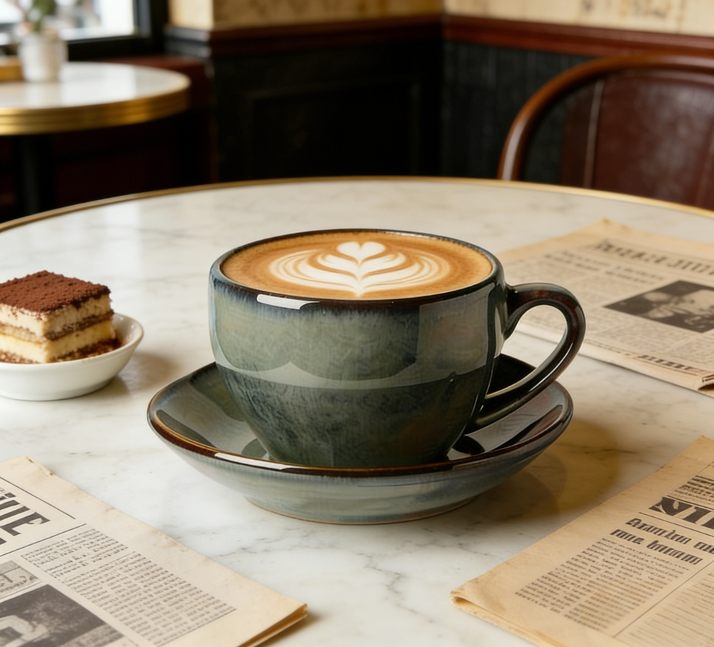 YumiPLUS Tasse à café verte rétro avec soucoupe, lot de 1