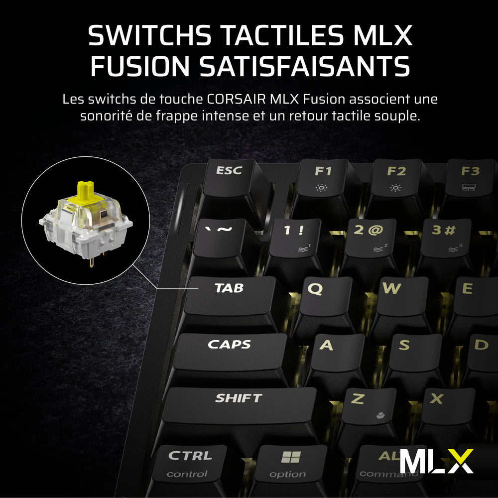 CORSAIR K65 Plus Clavier Gaming Mécanique (MLX Fusion) sans fil RGB 75% - AZERTY - Noir