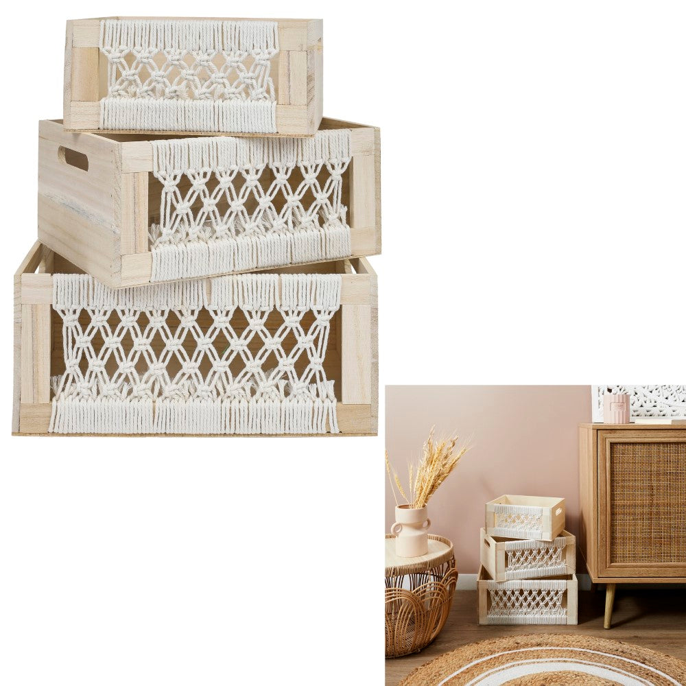 HOME DECO FACTORY Caisses gigognes en bois style bohème, Lot de 3