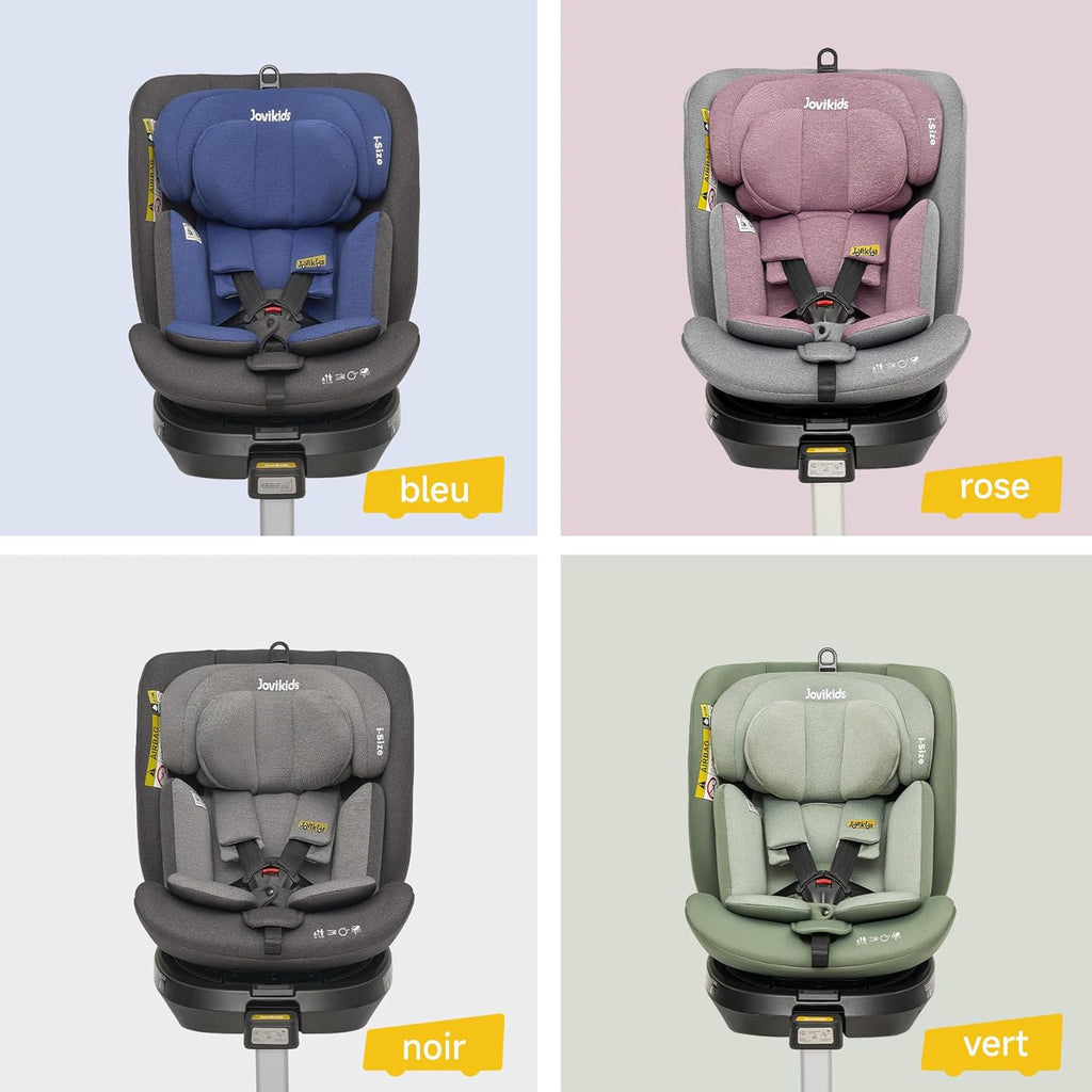 Jovikids siège auto 360° i-Size avec ISOFIX, 40-150 cm - rotation à 360°, convient de la naissance à 12 ans, 12 réglages de l'appui-tête, tissu lavable - la sécurité avant tout (bleu)