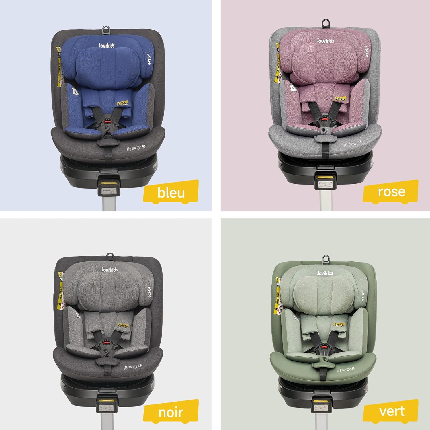 Jovikids siège auto 360° i-Size avec ISOFIX, 40-150 cm - rotation à 360°, convient de la naissance à 12 ans, 12 réglages de l'appui-tête, tissu lavable - la sécurité avant tout (bleu)