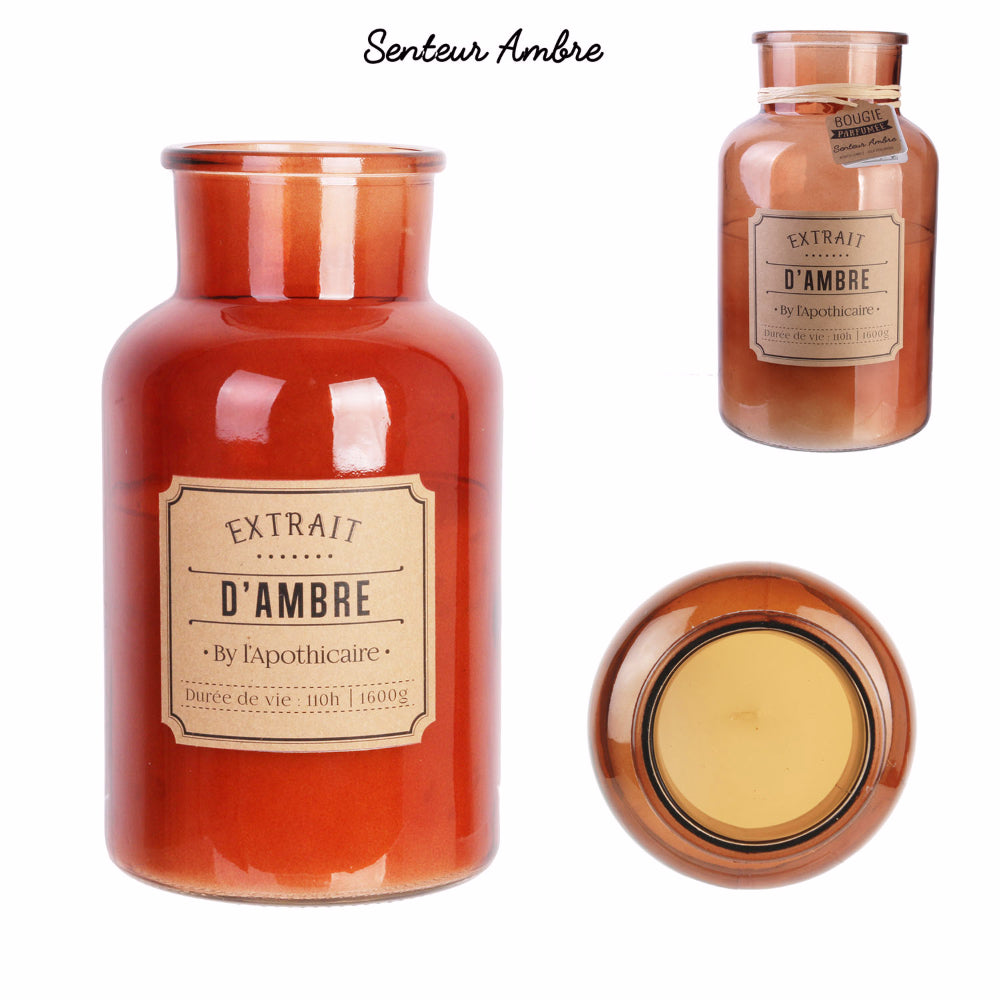 Grande Bougie Ambre Style Apothicaire XL 14,5 x H25,5 cm