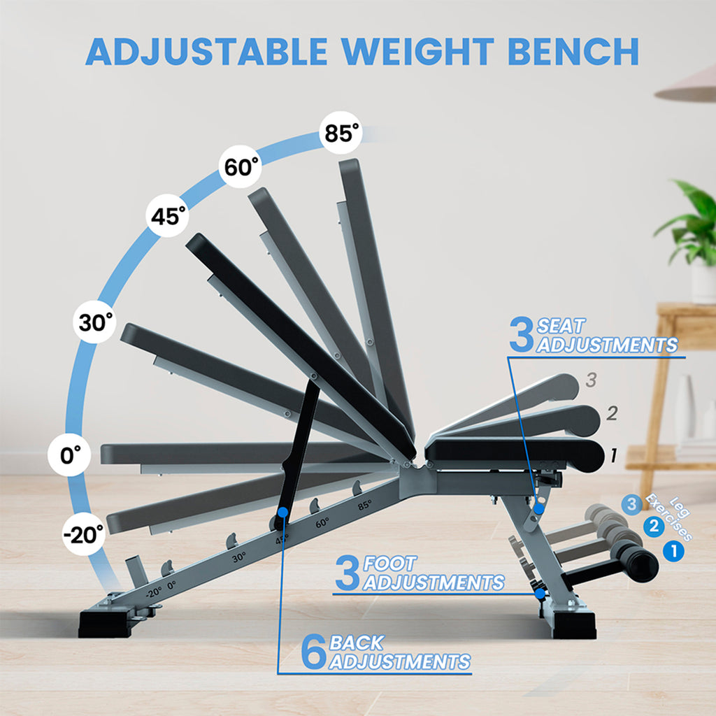 SPORTSOUL Banc d'exercices réglable pour salle de sport à domicile, banc d'entraînement de force pliable avec capacité de charge de 610 lb, 6 x 3 x 3 réglable