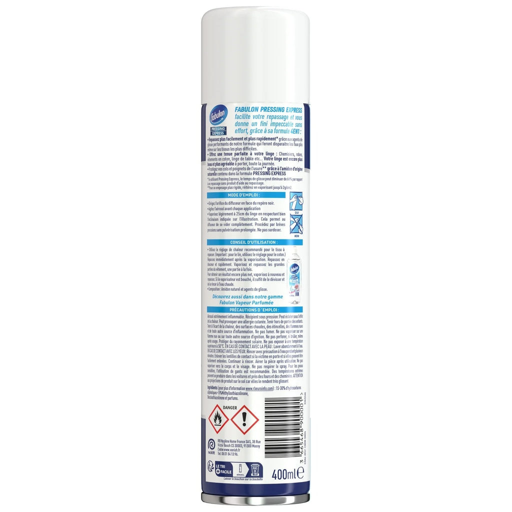 Fabulon Pressing Express Spray d'aide au repassage 4-en-1 anti-plis aérosol 400 ml