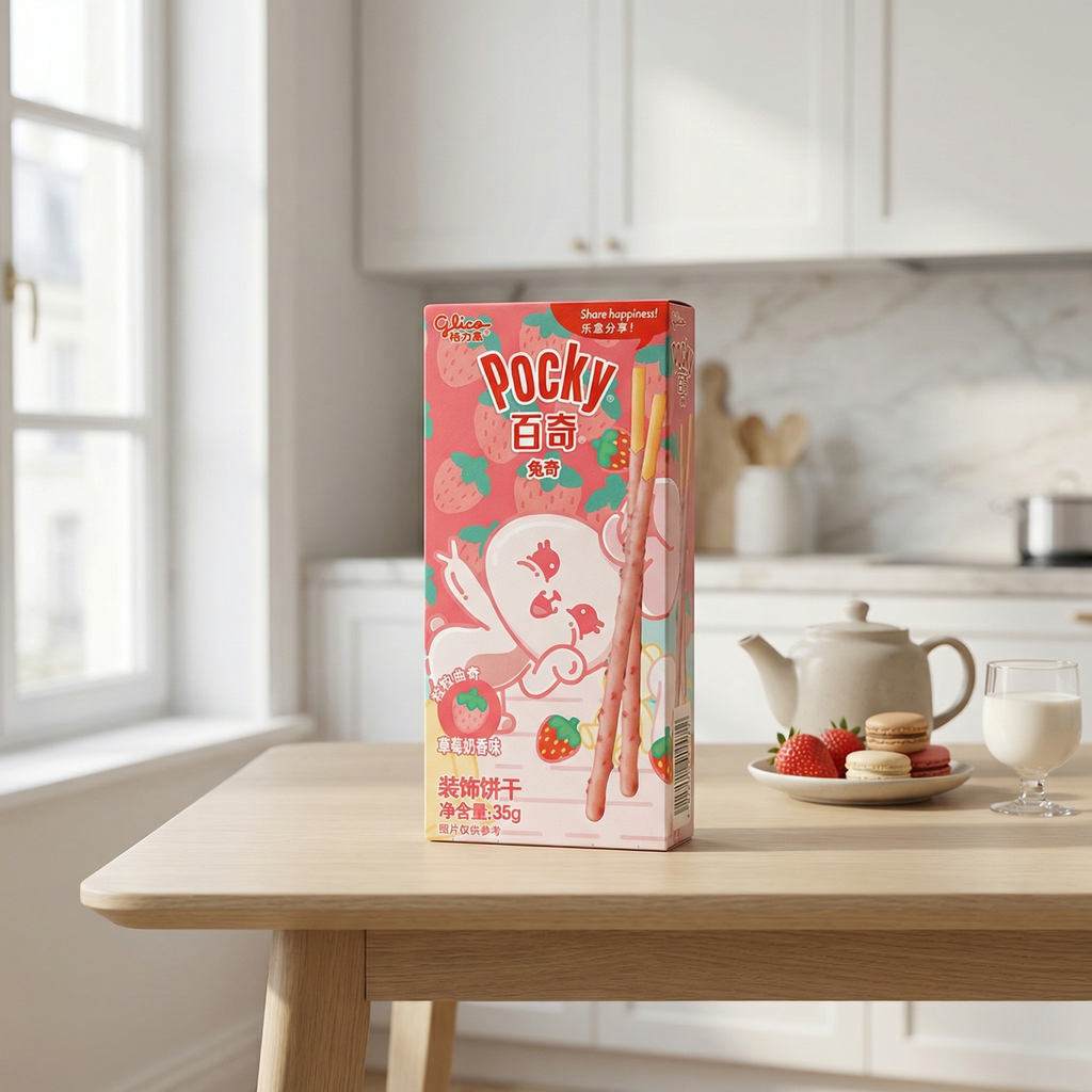 Glico Pocky Bâtonnets biscuits animaux Saveur lait fraise 35 g