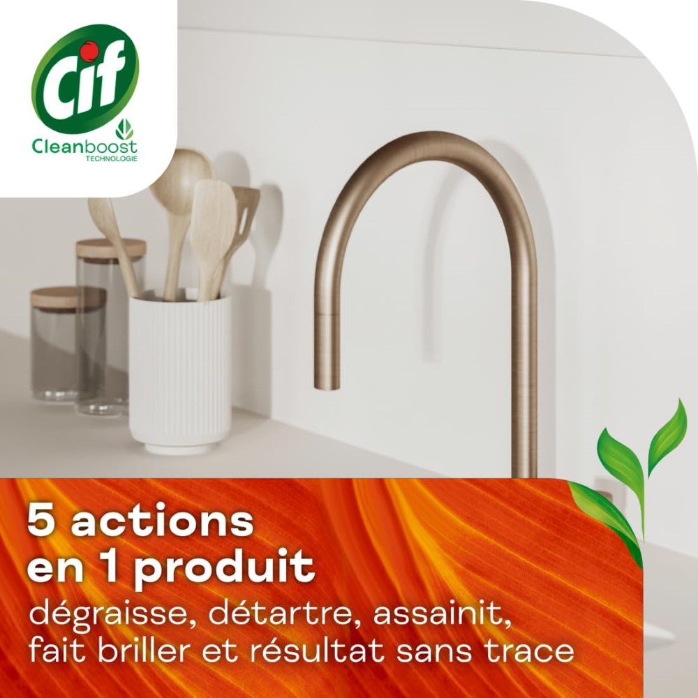Cif Spray Nettoyant Multi-Usages Cuisine et Salle de Bain 5 en 1, Dégraisse et Détartrage, Sans Traces, Certifié Écolabel, 750 ml