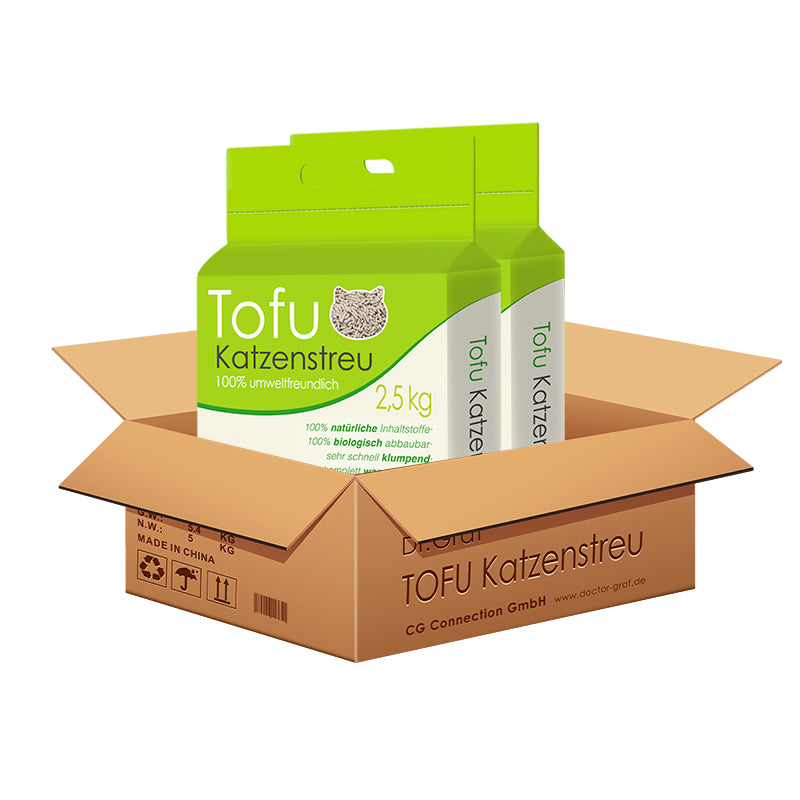 DR. GRAF Litière pour chat en tofu, 100 % naturelle, 2 x 2,5 kg