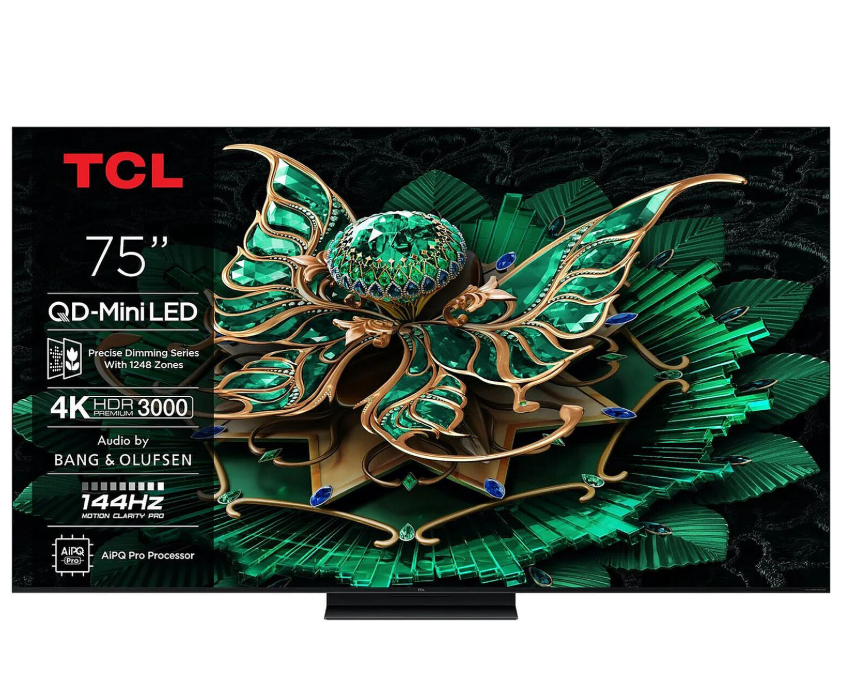 TCL 75Q7C TV QLED Mini LED 75", 4K HDR Premium, Dolby Vision IQ & Atmos, Google TV, Son Bang & Olufsen 6.2.2, 144 Hz VRR, AMD FreeSync Premium Pro, HDMI 2.1, AirPlay 2, Alexa & IMAX Enhanced