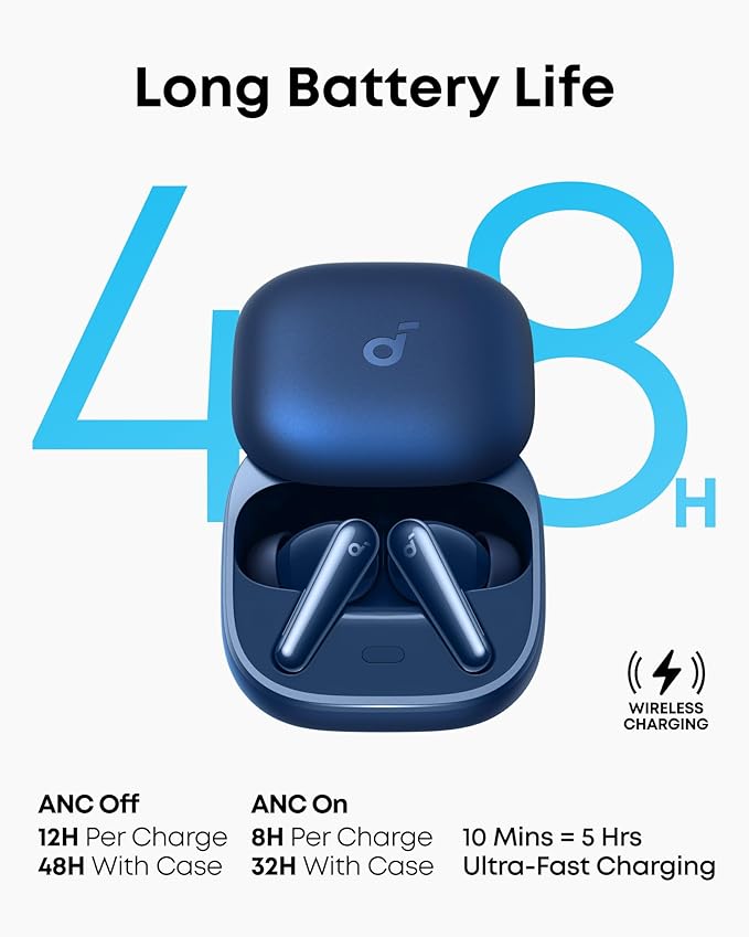 Soundcore Liberty 5, écouteurs sans fil à réduction de bruit, réduction vocale 2 x plus puissante, réduction de bruit adaptative en temps réel, charge rapide, audio Dolby, appels clairs 6 micros IA