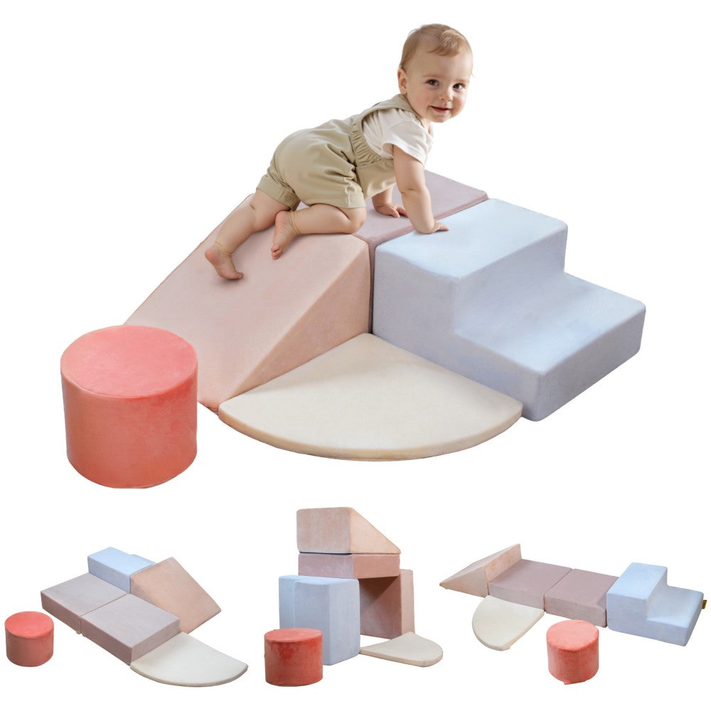 Blocs de construction en mousse pour enfants BanaSuper, blocs de construction XXL en mousse, certifiés EN71, jouet Montessori pour enfants, coque lavable pour le plaisir en intérieur, coffret de jeu en mousse douce pour bébé (Bleu Rose)