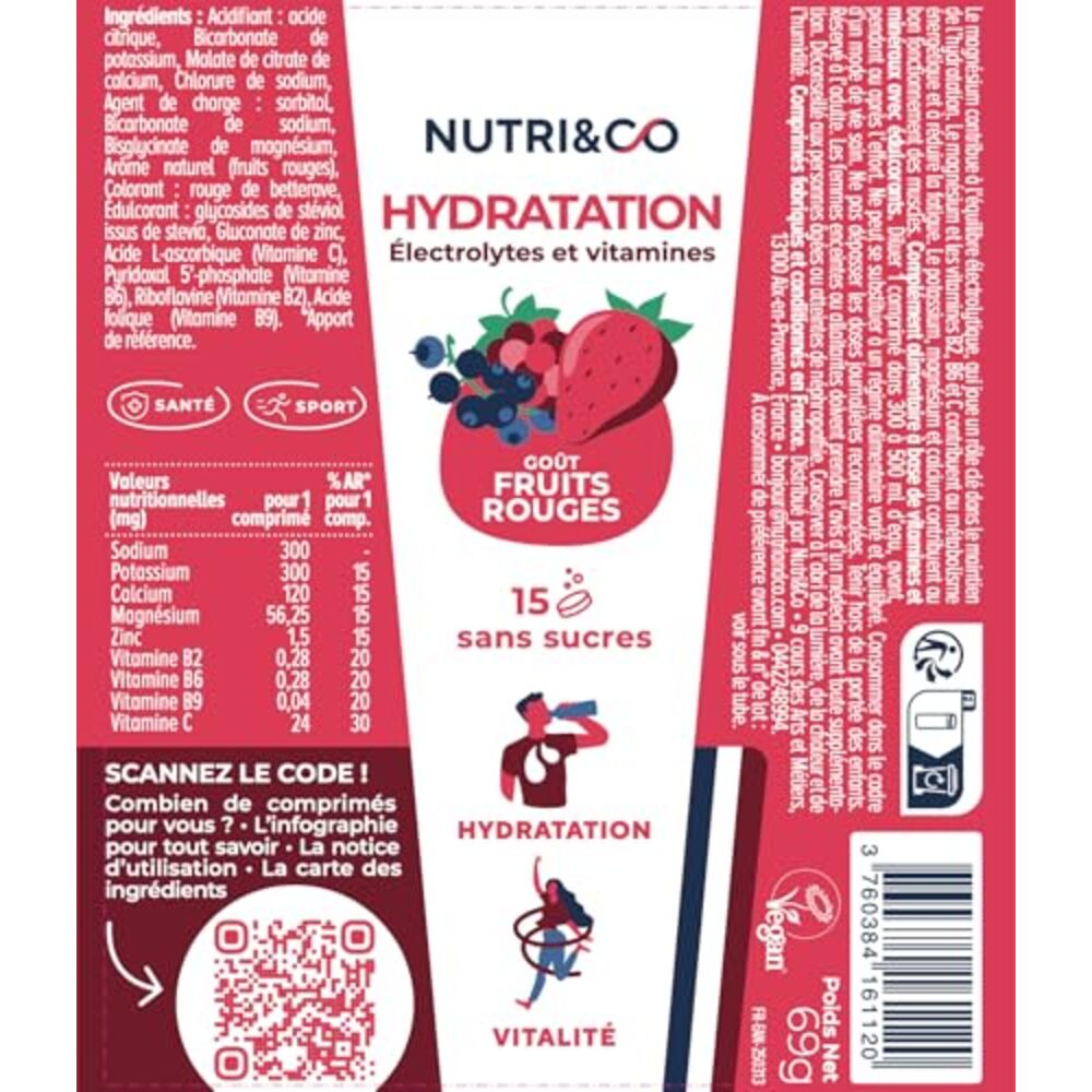 Nutri&Co Électrolytes - goût Fruits Rouges - 15 Comprimés Effervescents (Lot de 3)