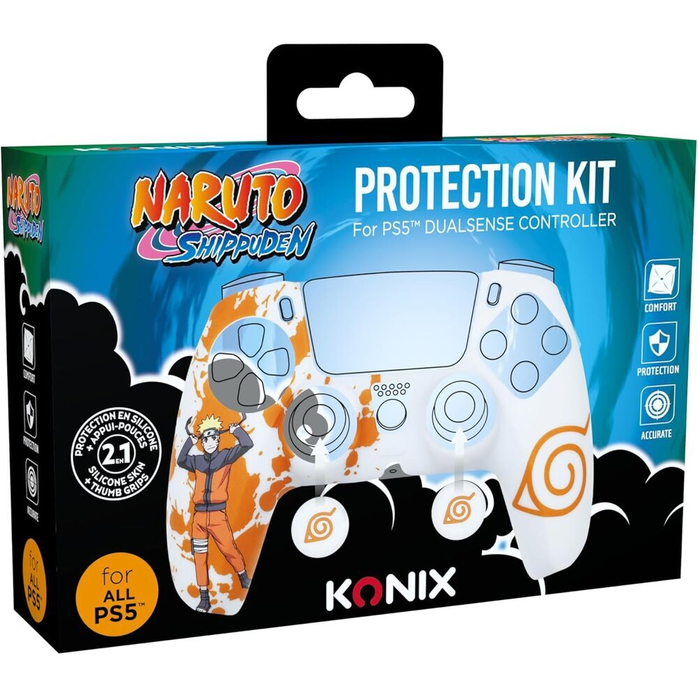 KONIX Naruto Shippuden Coque de protection pour manette DualSense PS5 - Silicone - Croix directionnelle - Motif Konoha et Naruto - Blanc