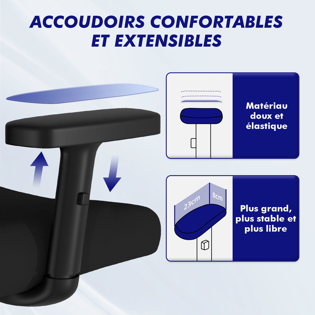 GTIMEX Chaise de bureau ergonomique, chaise de bureau, chaise de bureau avec accoudoirs réglables, soutien lombaire souple en éponge naturelle et appui-tête, chaise de direction