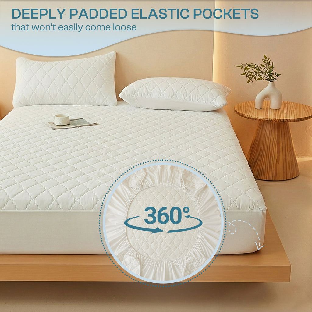 LeBonsoir Protège-matelas imperméable, matelassé, très profond 30 cm, housse de matelas en microfibre pour lit double, housses de lit lavables en machine (180 x 200 cm), blanc