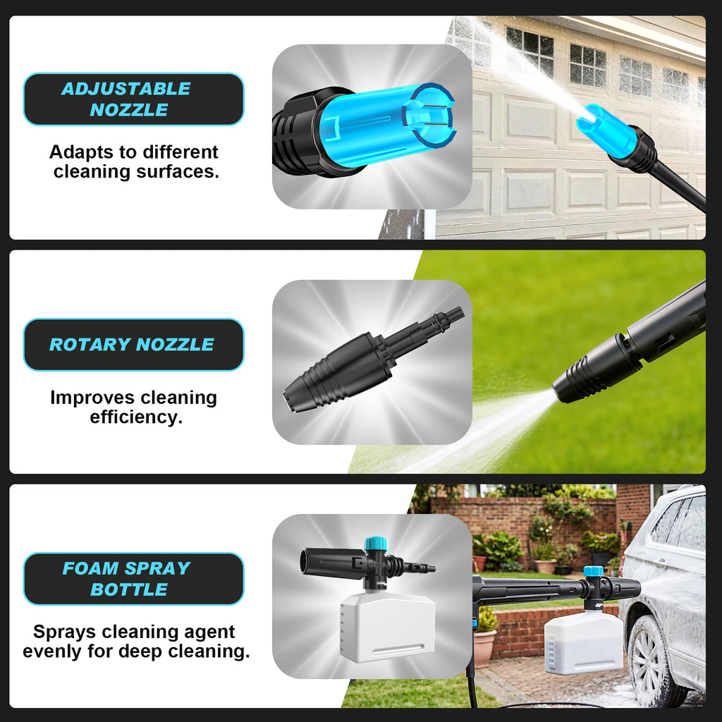 Nettoyeur haute pression électrique, 2200 W, 180 bars, 480 L/h, avec tuyau de 8 m, buse à mousse, buse rotative et pistolet haute pression pour nettoyer voitures, clôtures, terrasses